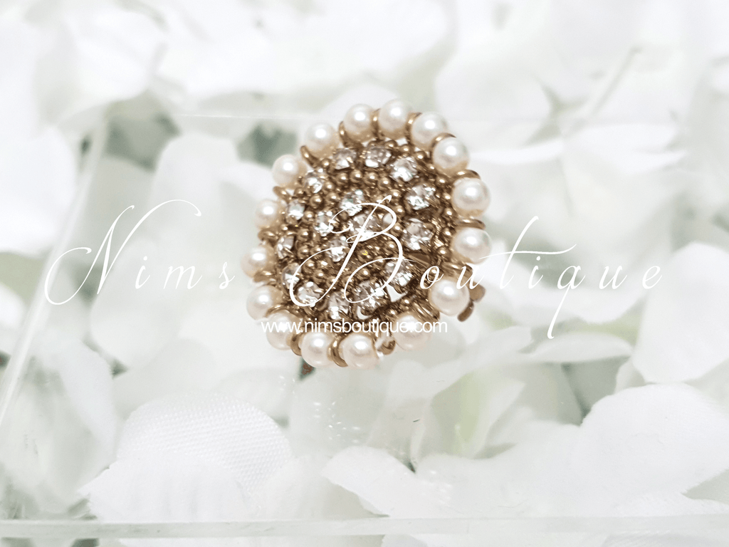Nims Boutique Royal Pearl & Clear Stone Ring