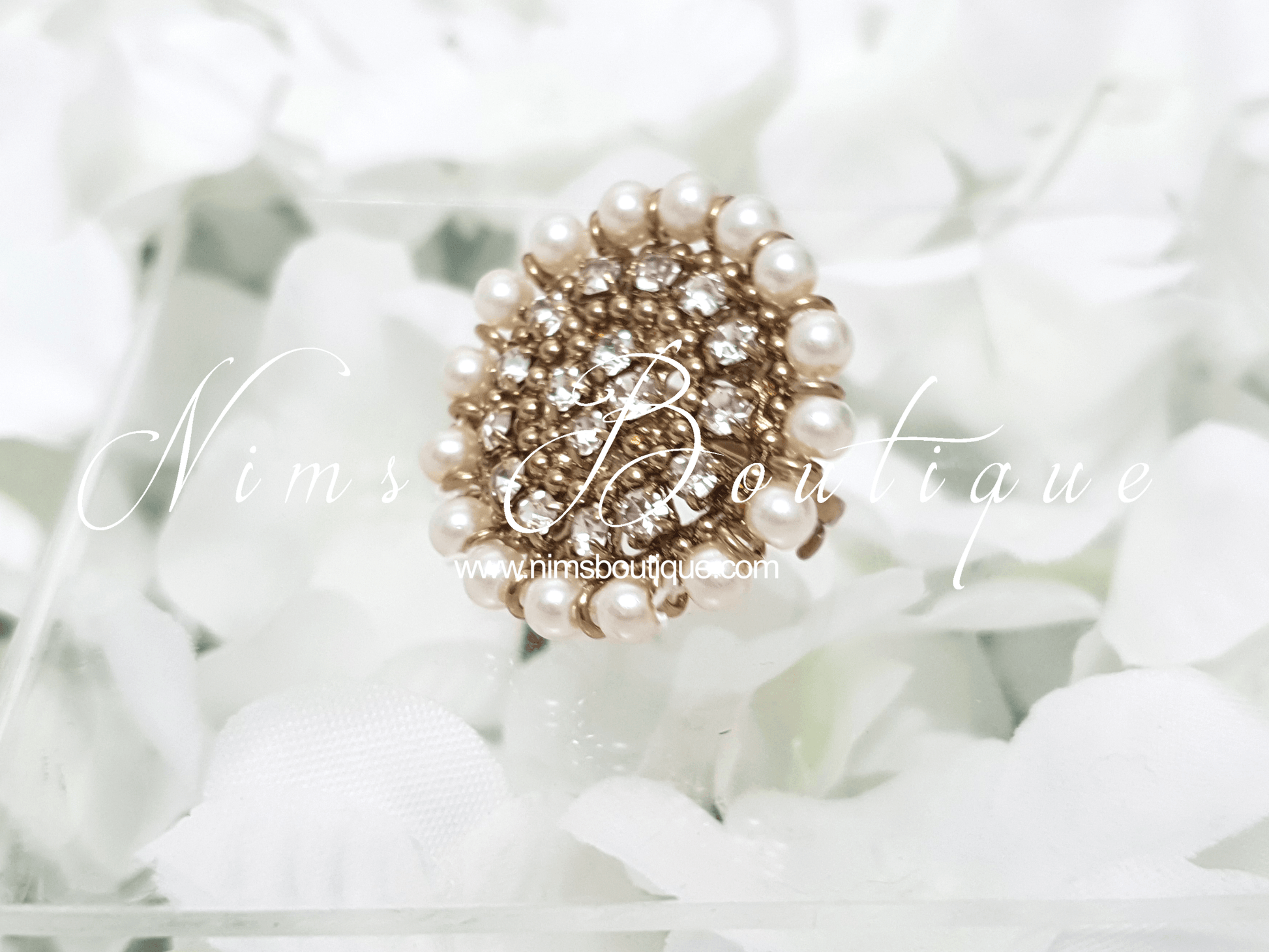 Nims Boutique Royal Pearl & Clear Stone Ring