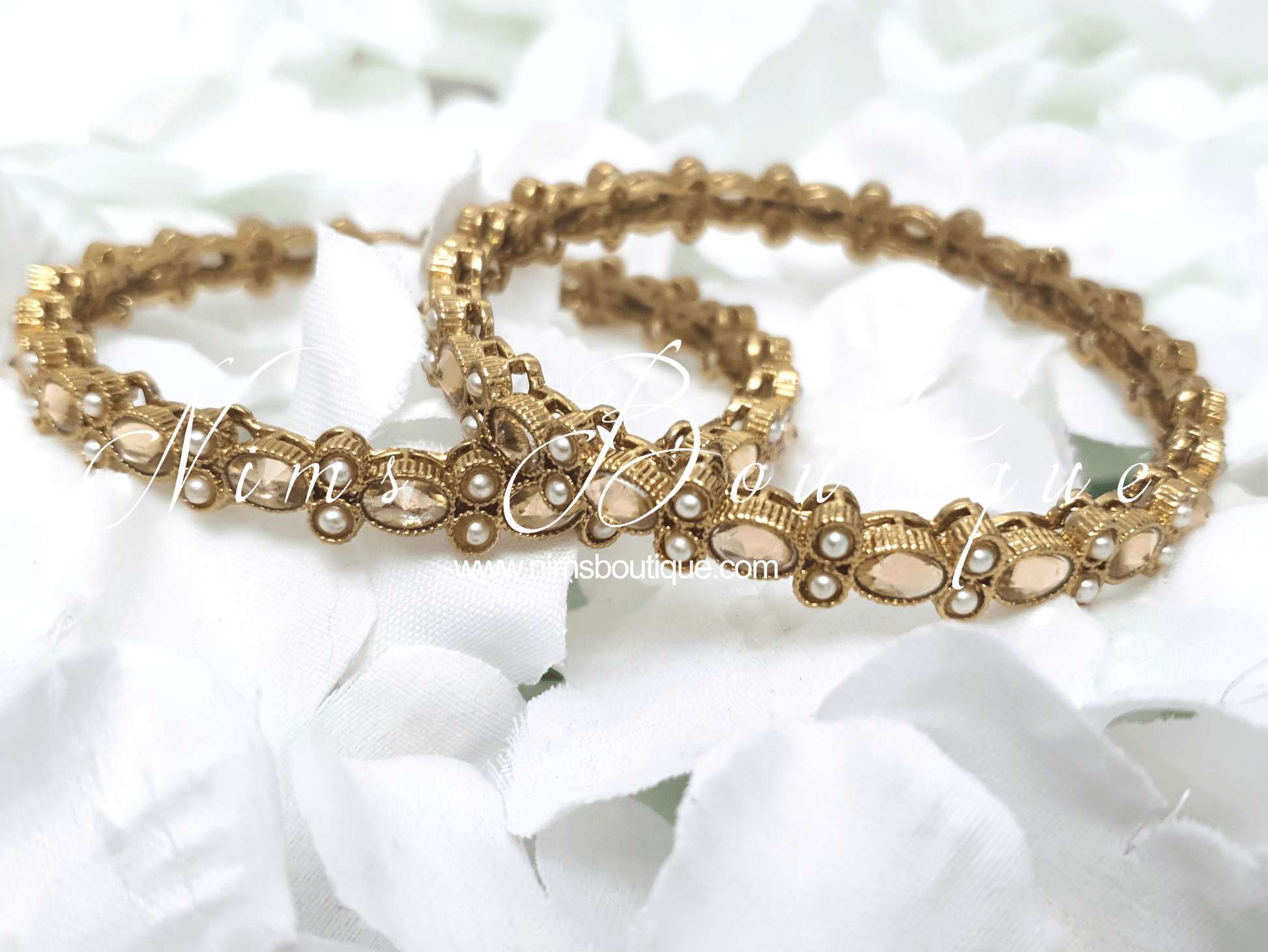 Nims Boutique Antique Gold & Champagne stone Pair of Bangles various sizes