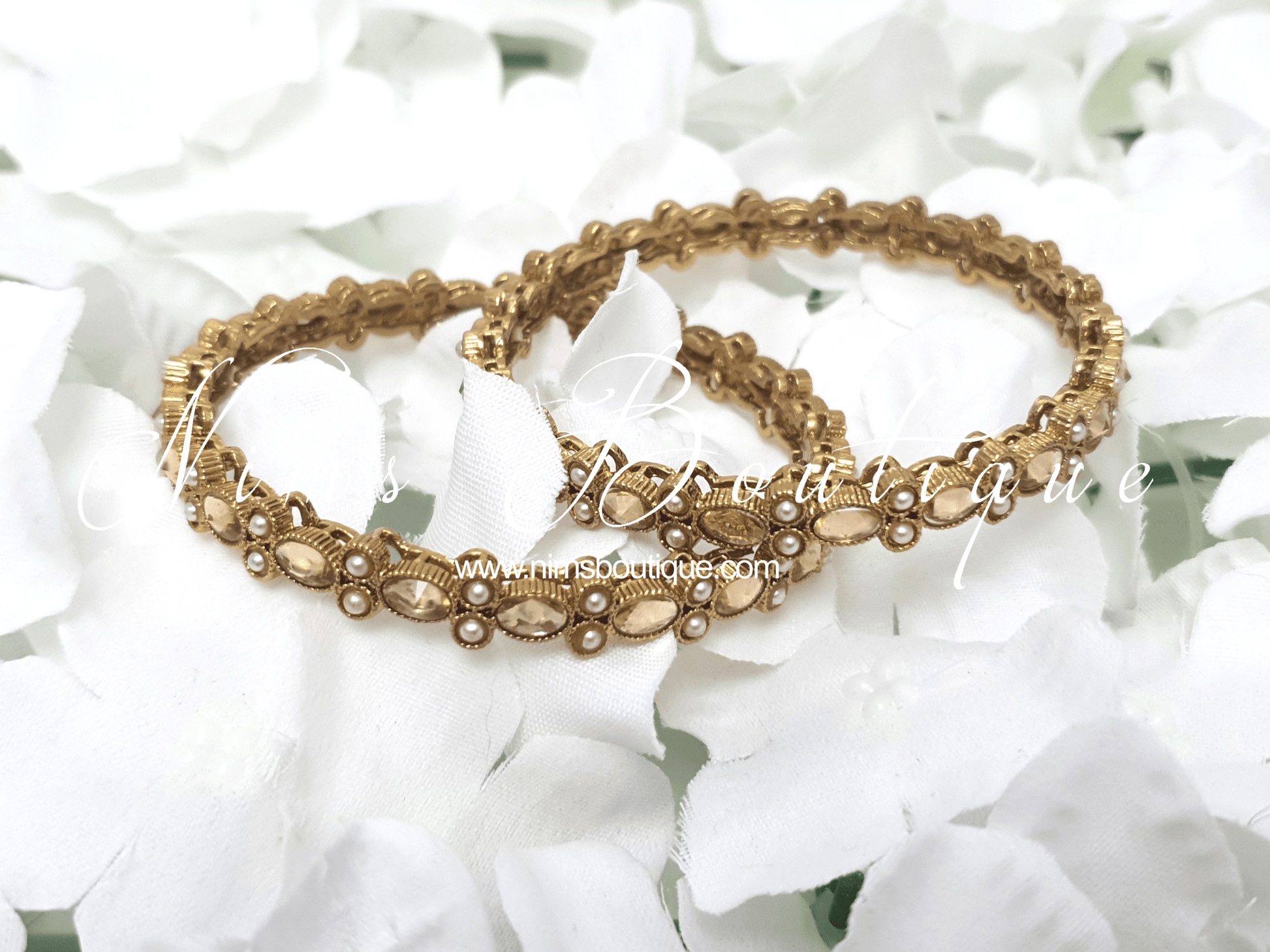 Nims Boutique Antique Gold & Champagne stone Pair of Bangles various sizes
