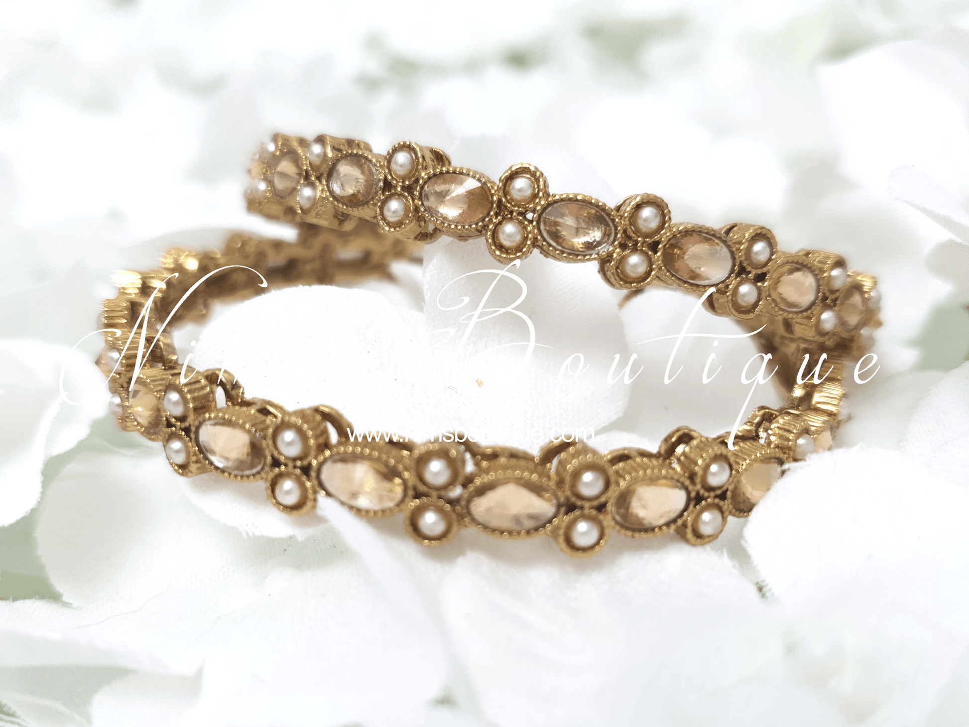 Nims Boutique Antique Gold & Champagne stone Pair of Bangles various sizes
