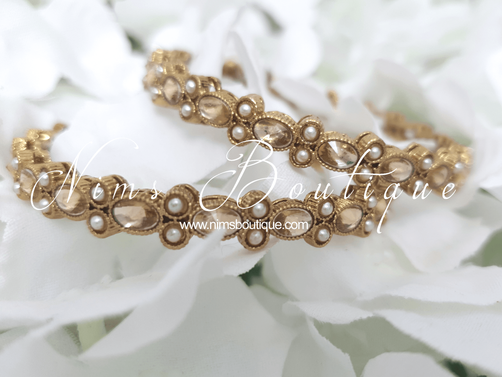 Nims Boutique Antique Gold & Champagne stone Pair of Bangles various sizes