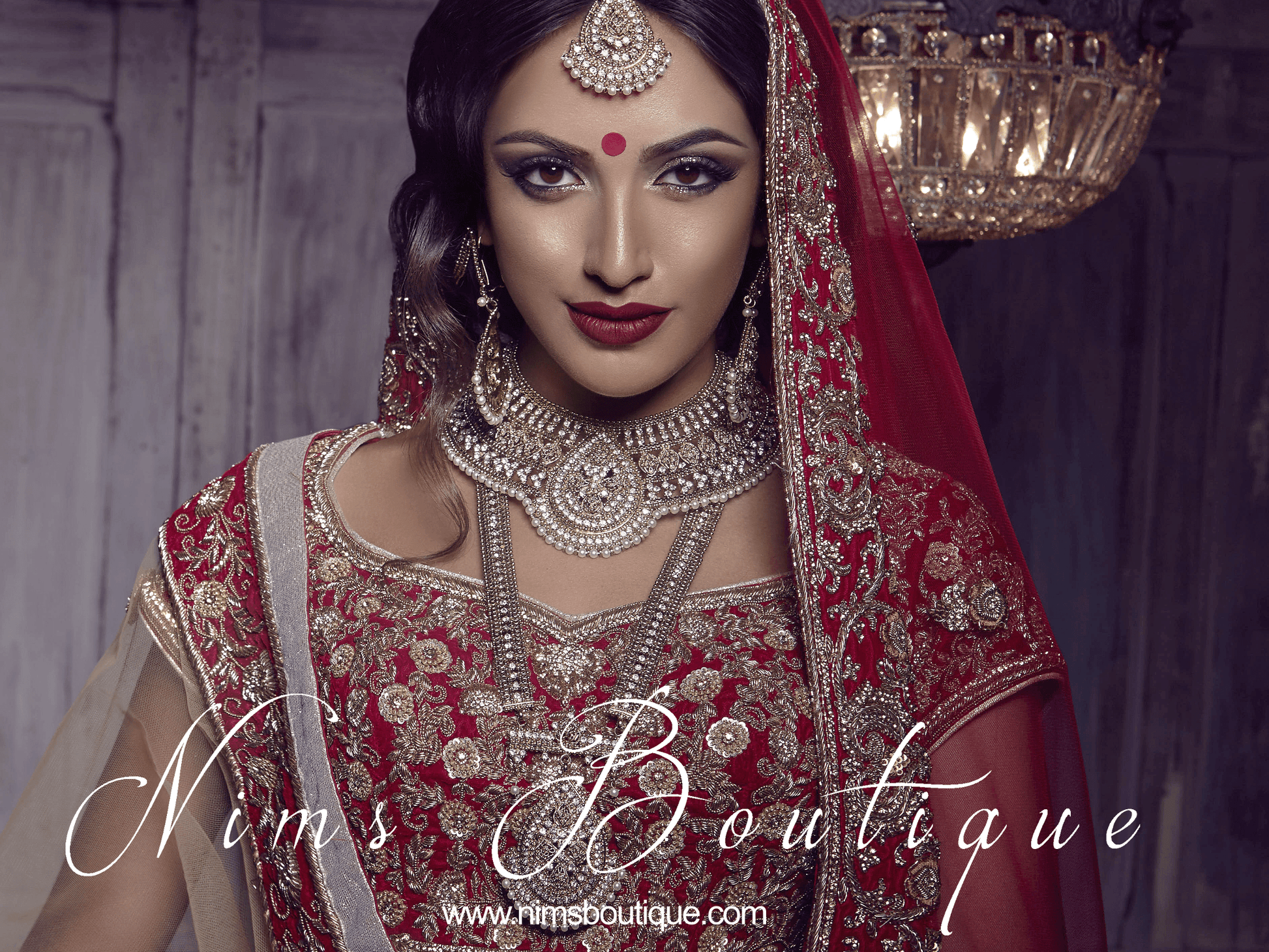 Nims Boutique Waheeda Antique Gold & Pearl Bridal Set with 2 necklaces