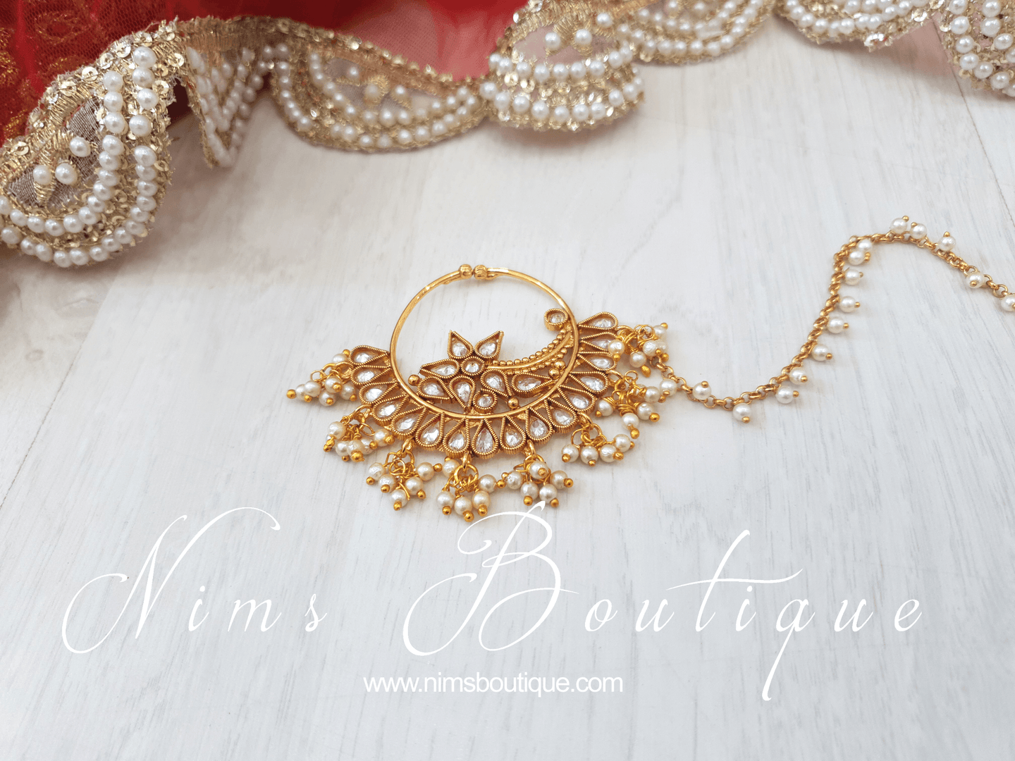 Large Statement Gold & Pearl Chain Nose Ring