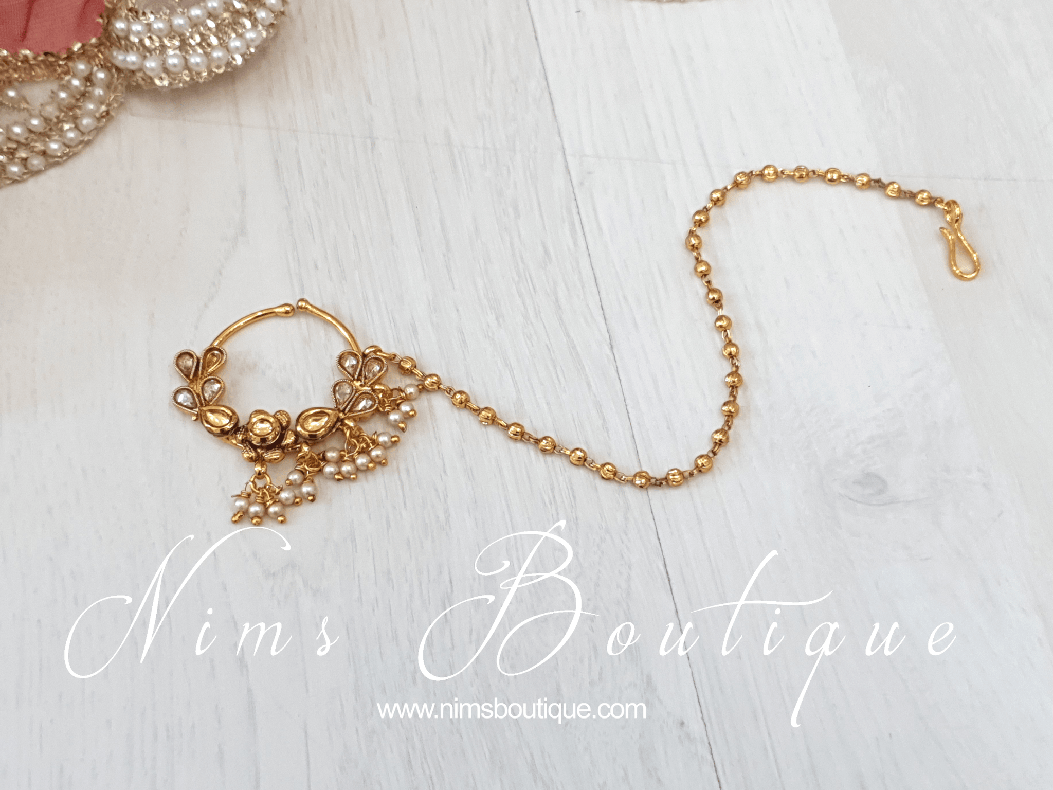 Gold Stone Nose Ring with chain