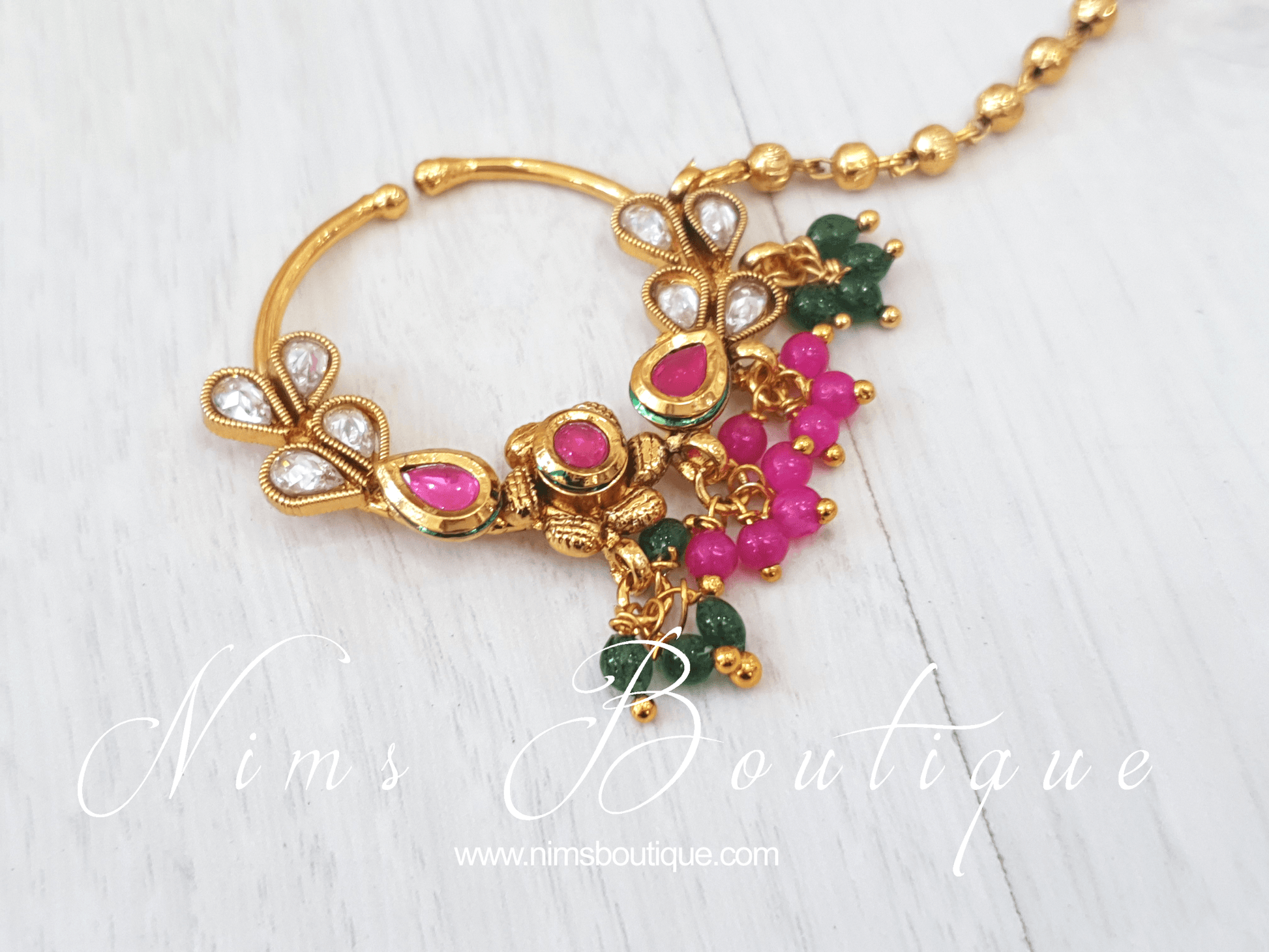 Nims Boutique Multicolour & Gold Nose Ring with chain