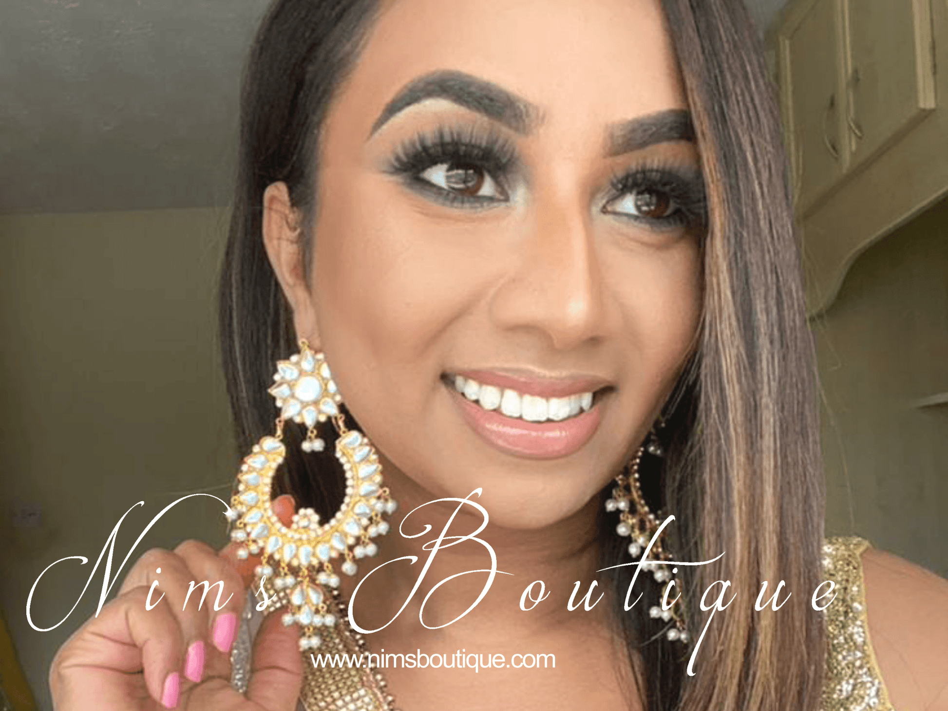 Nims Boutique Tanuja Light Gold & Pearl Maharani Earrings