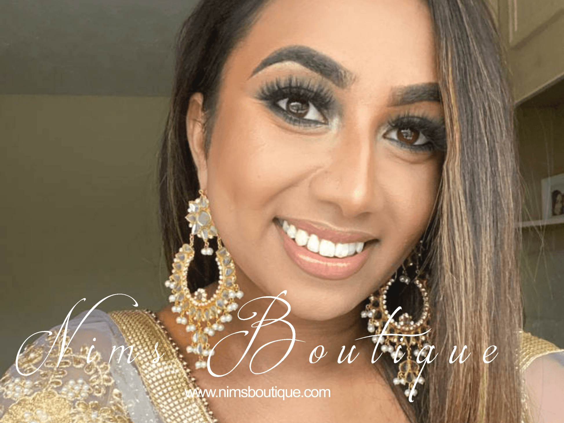Nims Boutique Tanuja Light Gold & Pearl Maharani Earrings