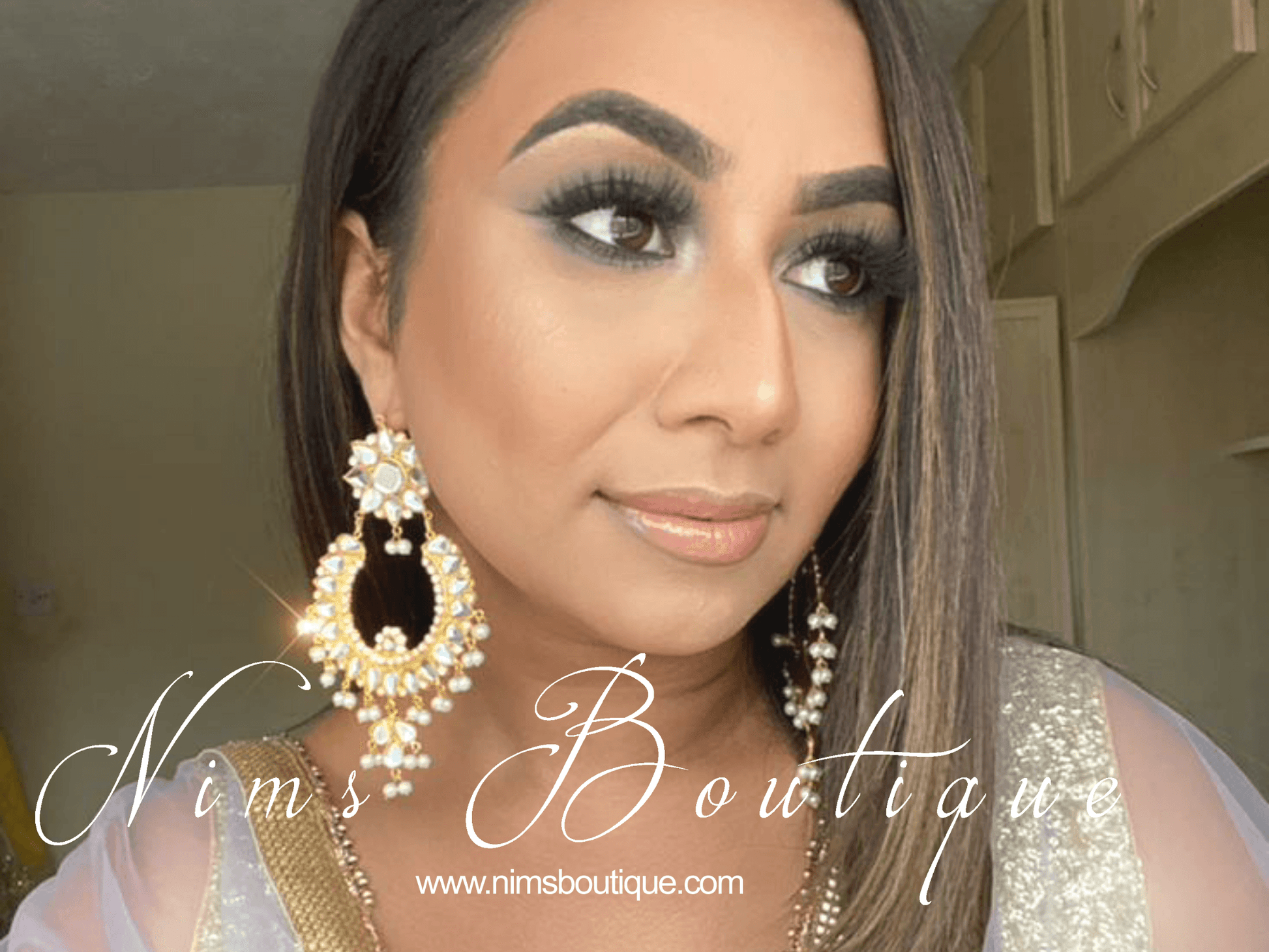 Nims Boutique Tanuja Light Gold & Pearl Maharani Earrings