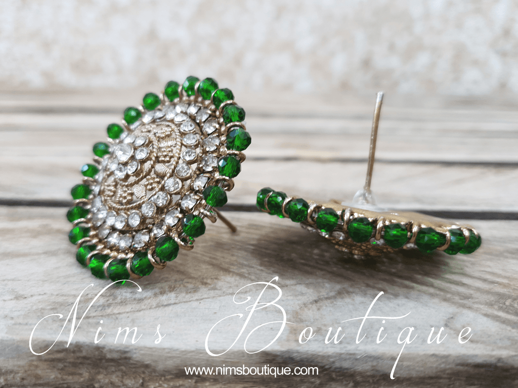 Nims Boutique Large Royal Antique Gold & Green Stud earrings