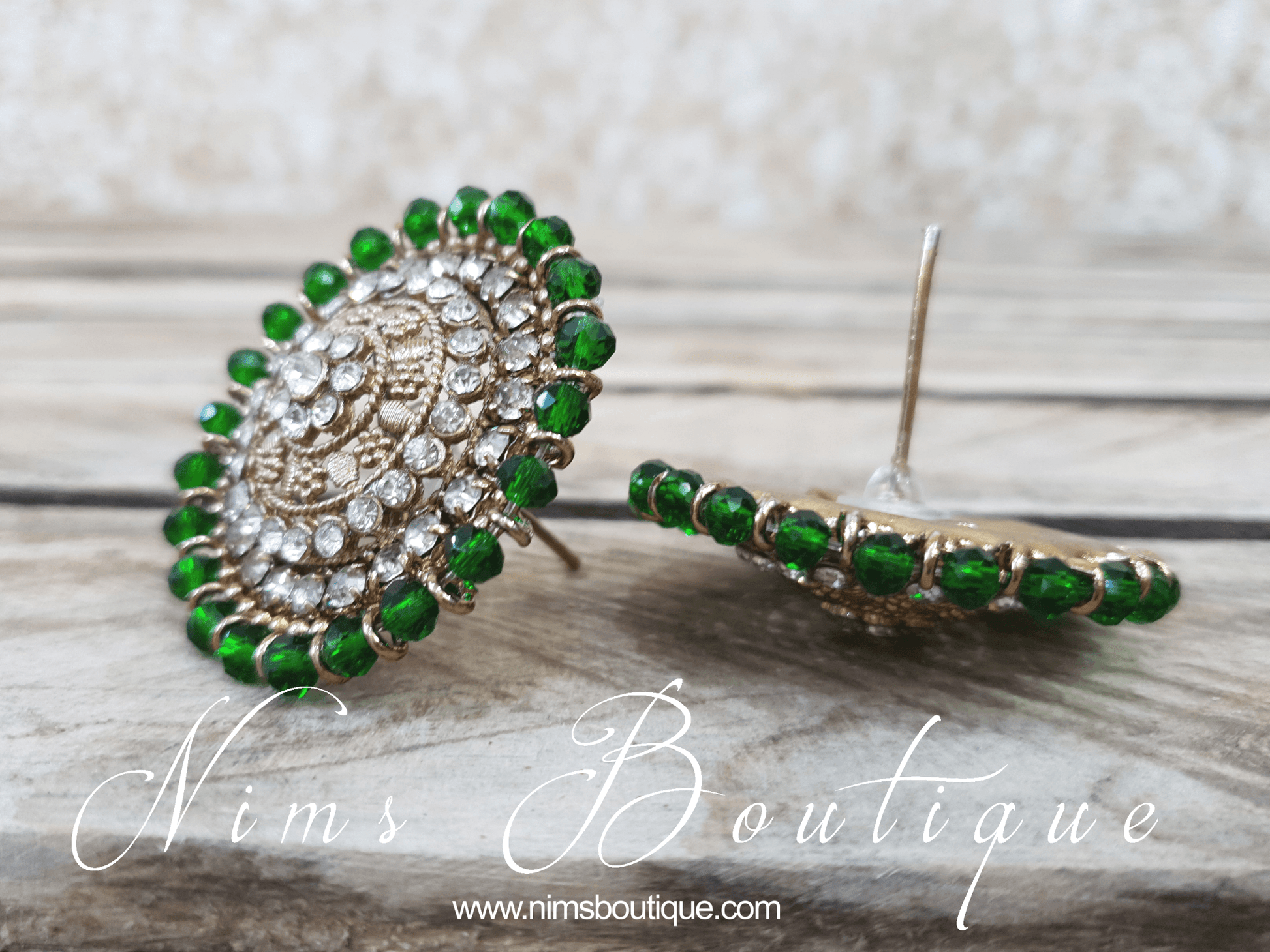 Nims Boutique Large Royal Antique Gold & Green Stud earrings