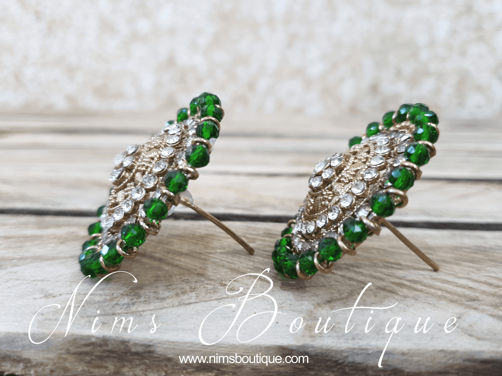 Nims Boutique Large Royal Antique Gold & Green Stud earrings