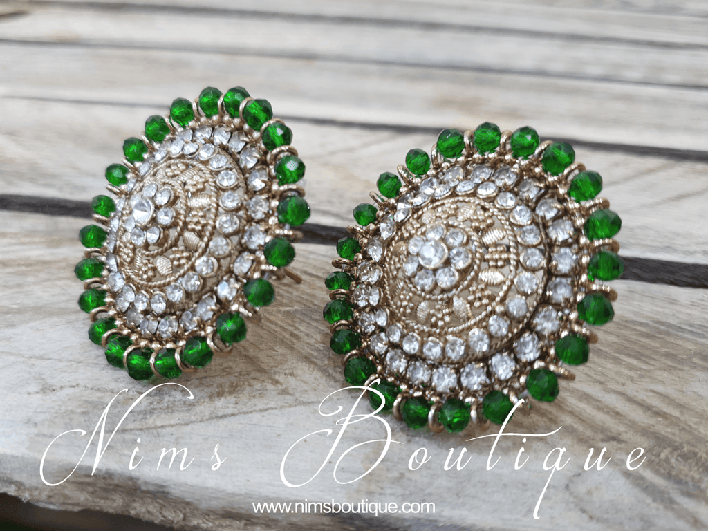 Nims Boutique Large Royal Antique Gold & Green Stud earrings