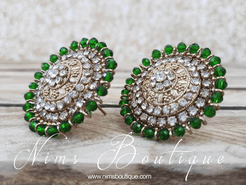 Nims Boutique Large Royal Antique Gold & Green Stud earrings