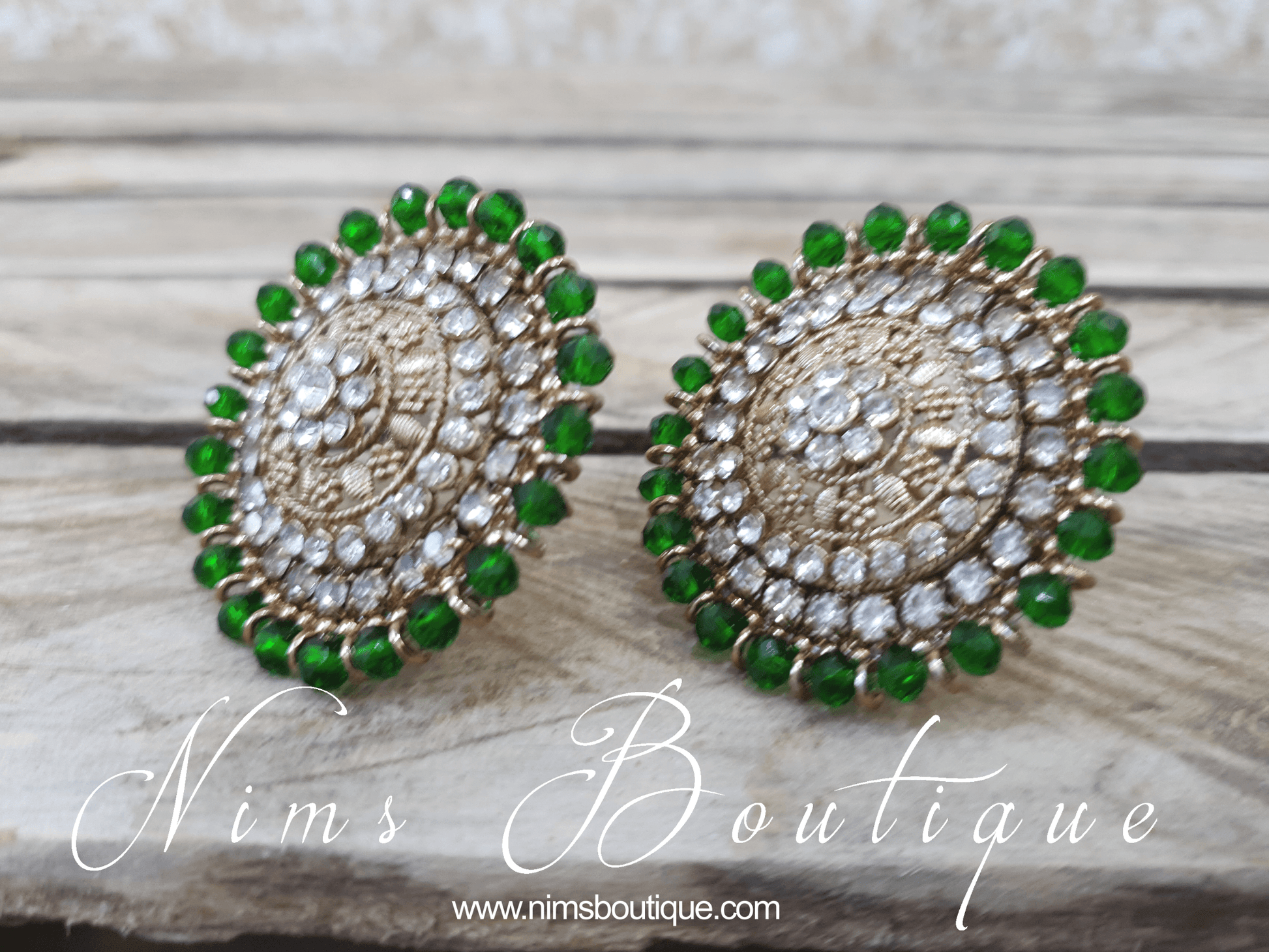 Nims Boutique Large Royal Antique Gold & Green Stud earrings