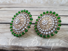 Large Royal Antique Gold & Green Stud earrings