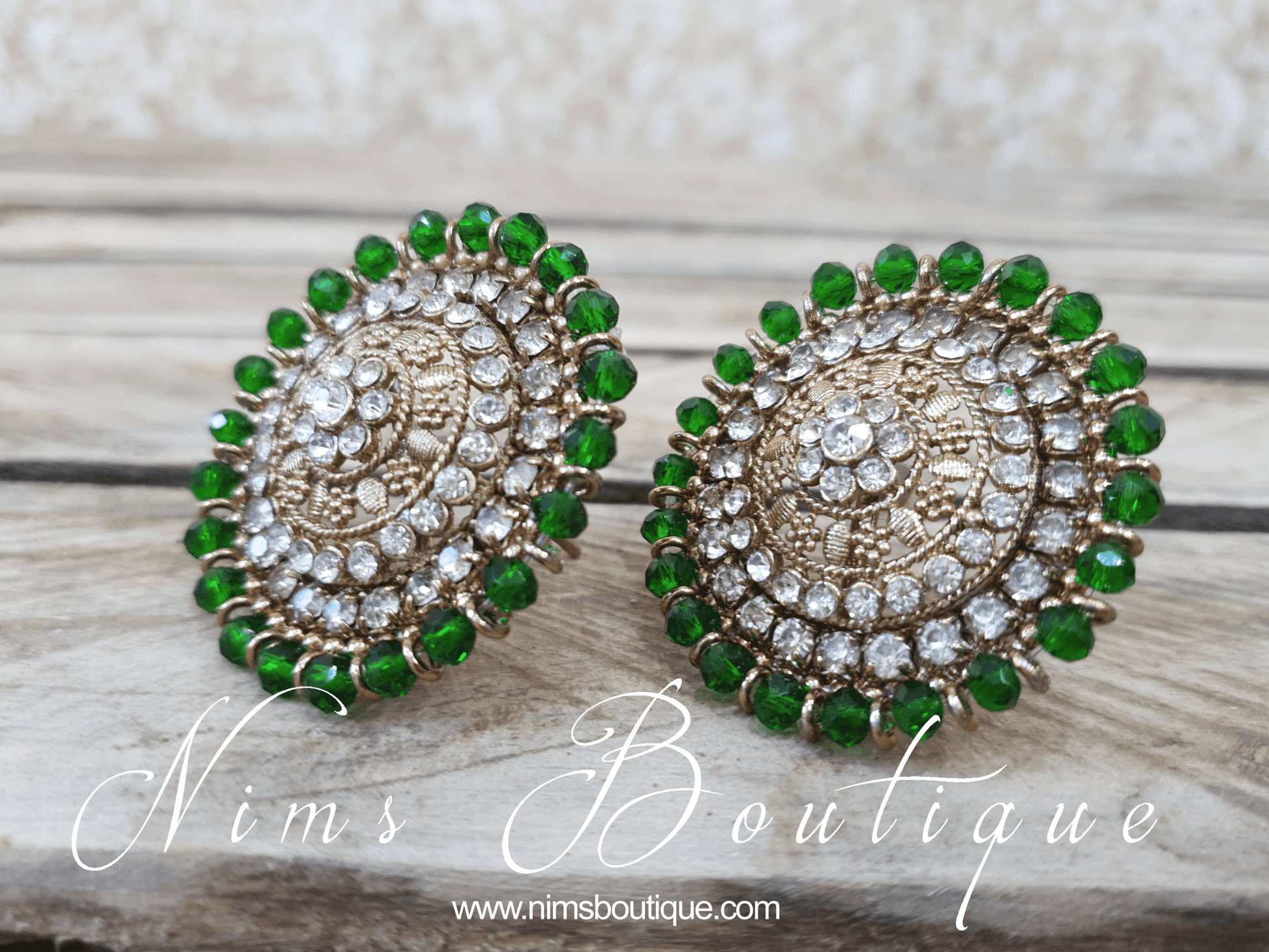Nims Boutique Large Royal Antique Gold & Green Stud earrings