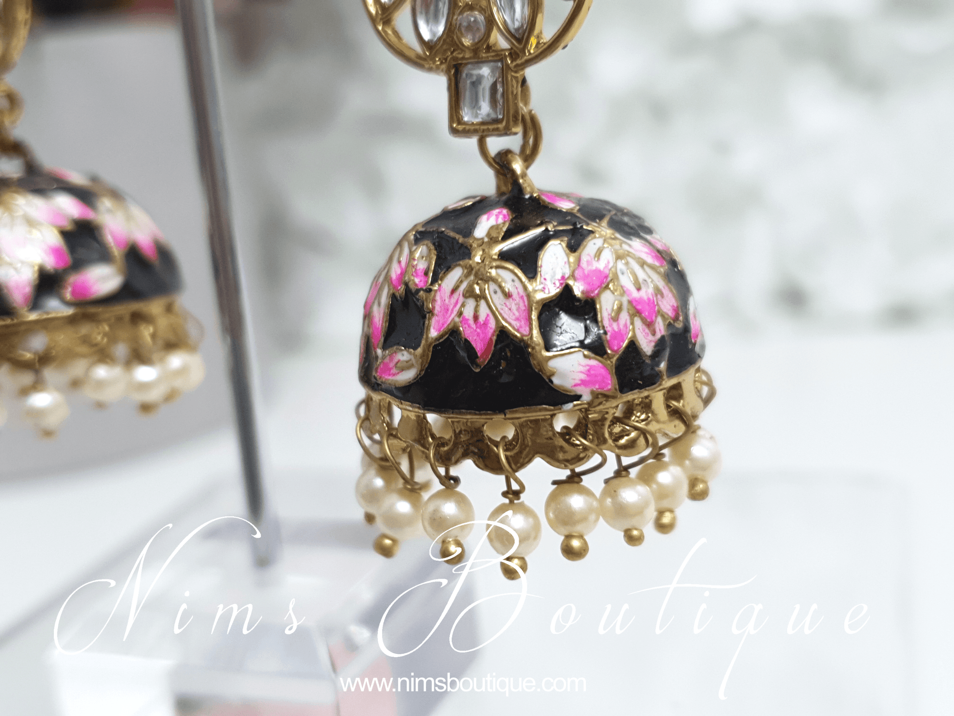 Nims Boutique Payal Black Blossom Chumke Earrings