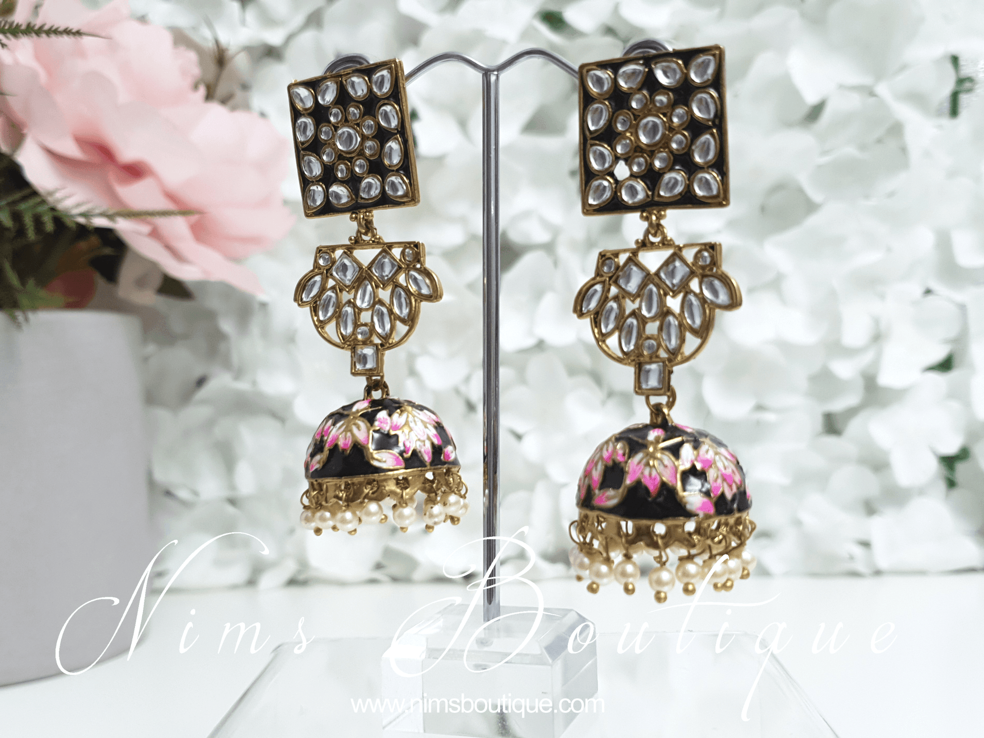Nims Boutique Payal Black Blossom Chumke Earrings