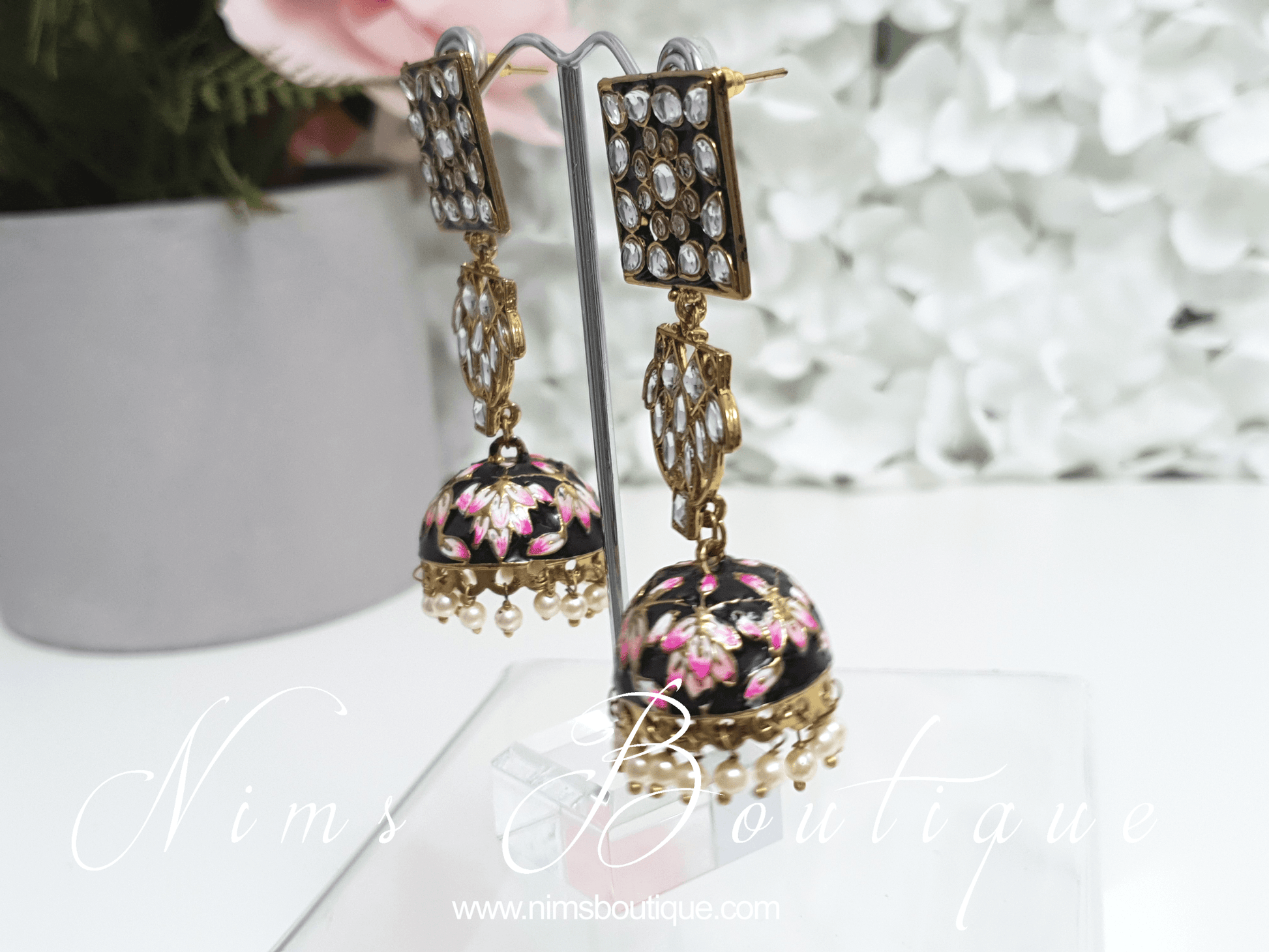 Nims Boutique Payal Black Blossom Chumke Earrings