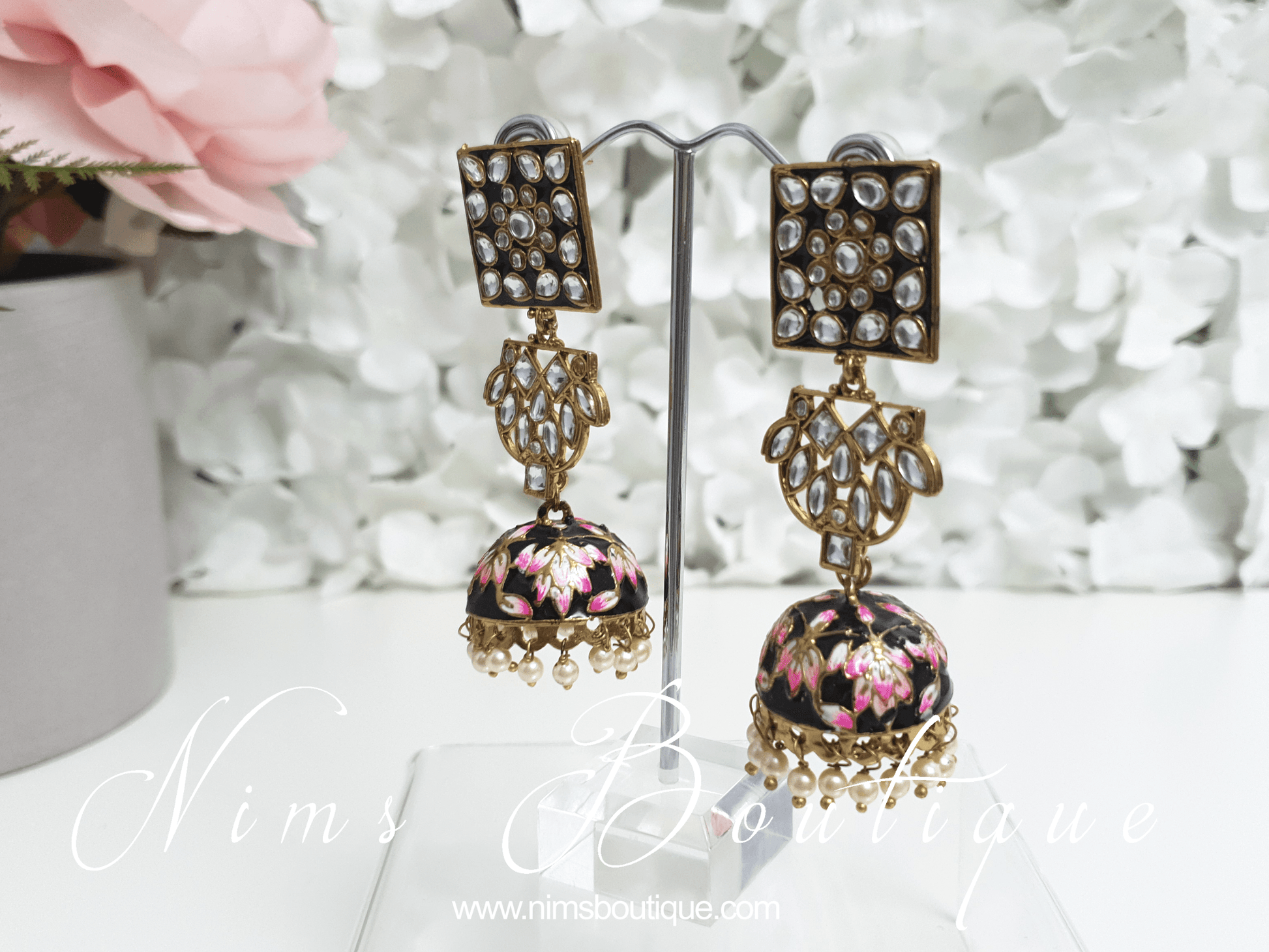 Nims Boutique Payal Black Blossom Chumke Earrings