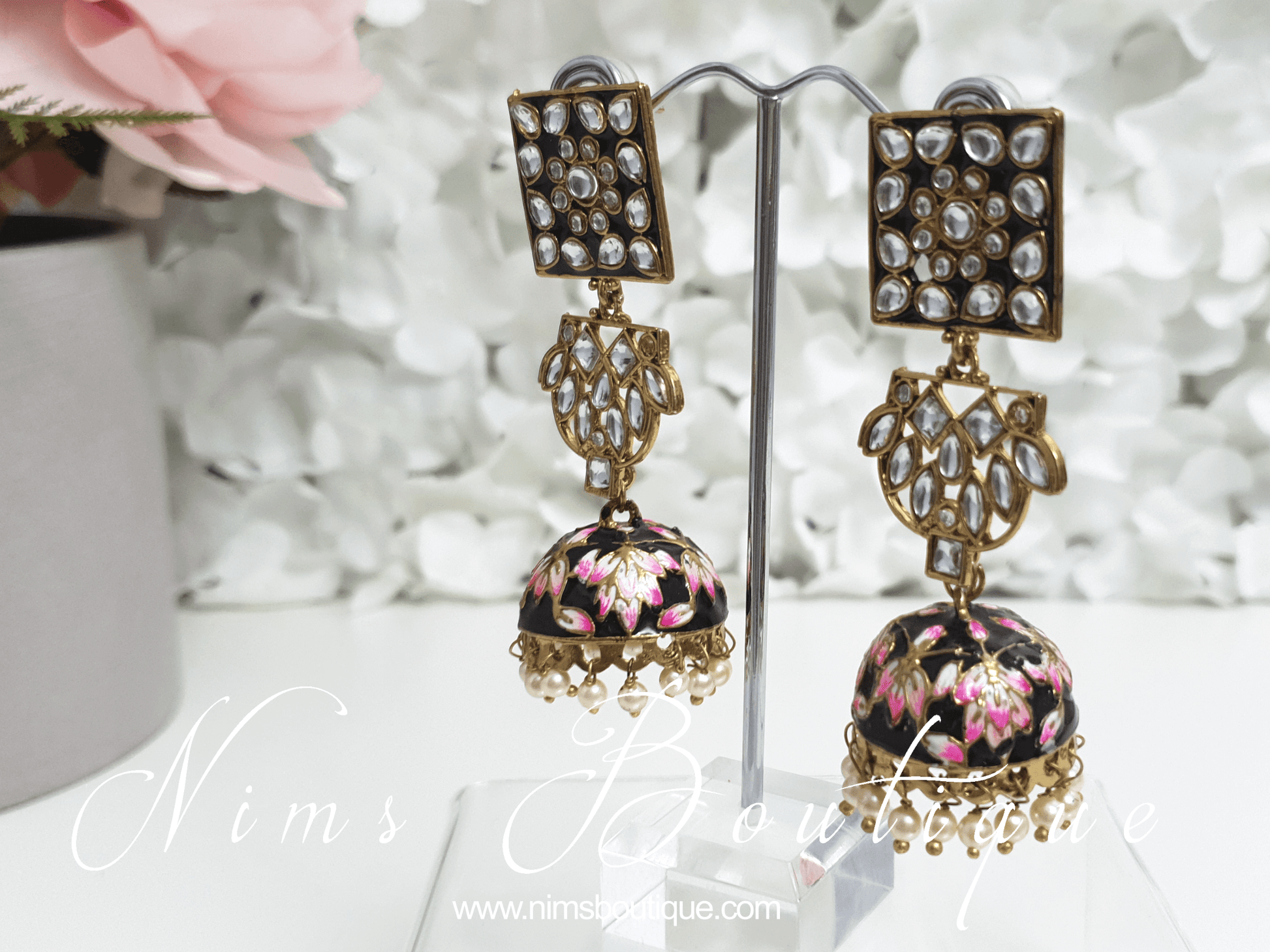 Nims Boutique Payal Black Blossom Chumke Earrings