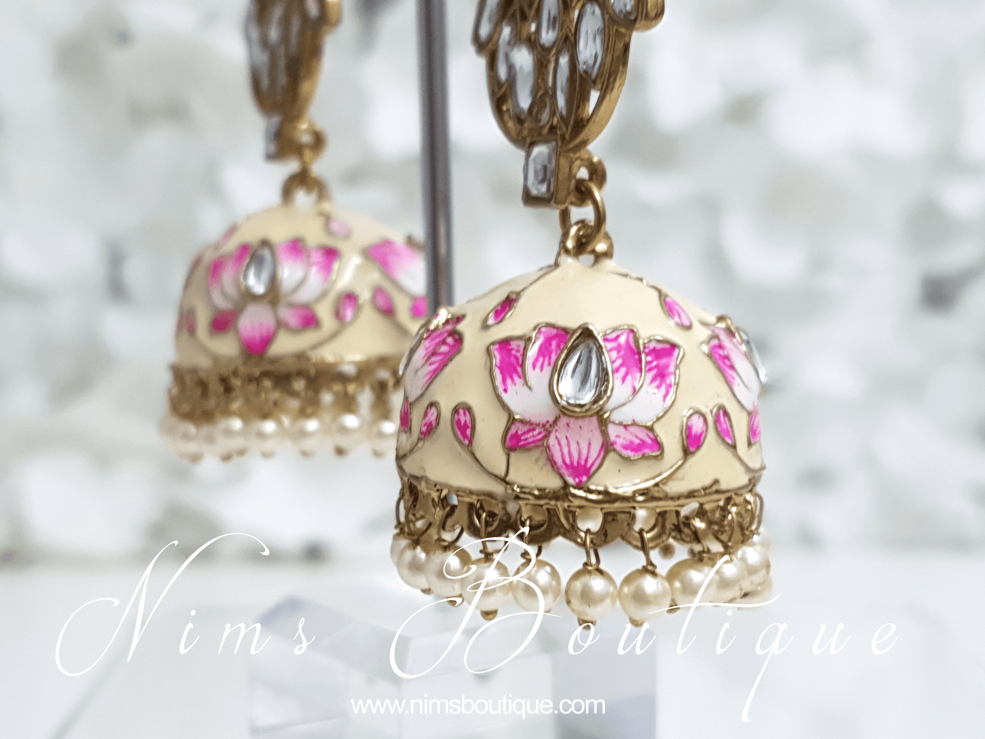 Nims Boutique Payal Cream Blossom Chumke Earrings