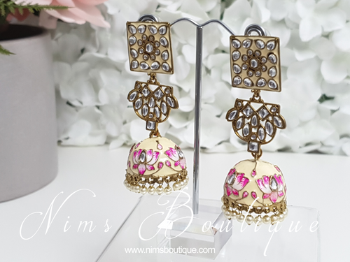 Nims Boutique Payal Cream Blossom Chumke Earrings