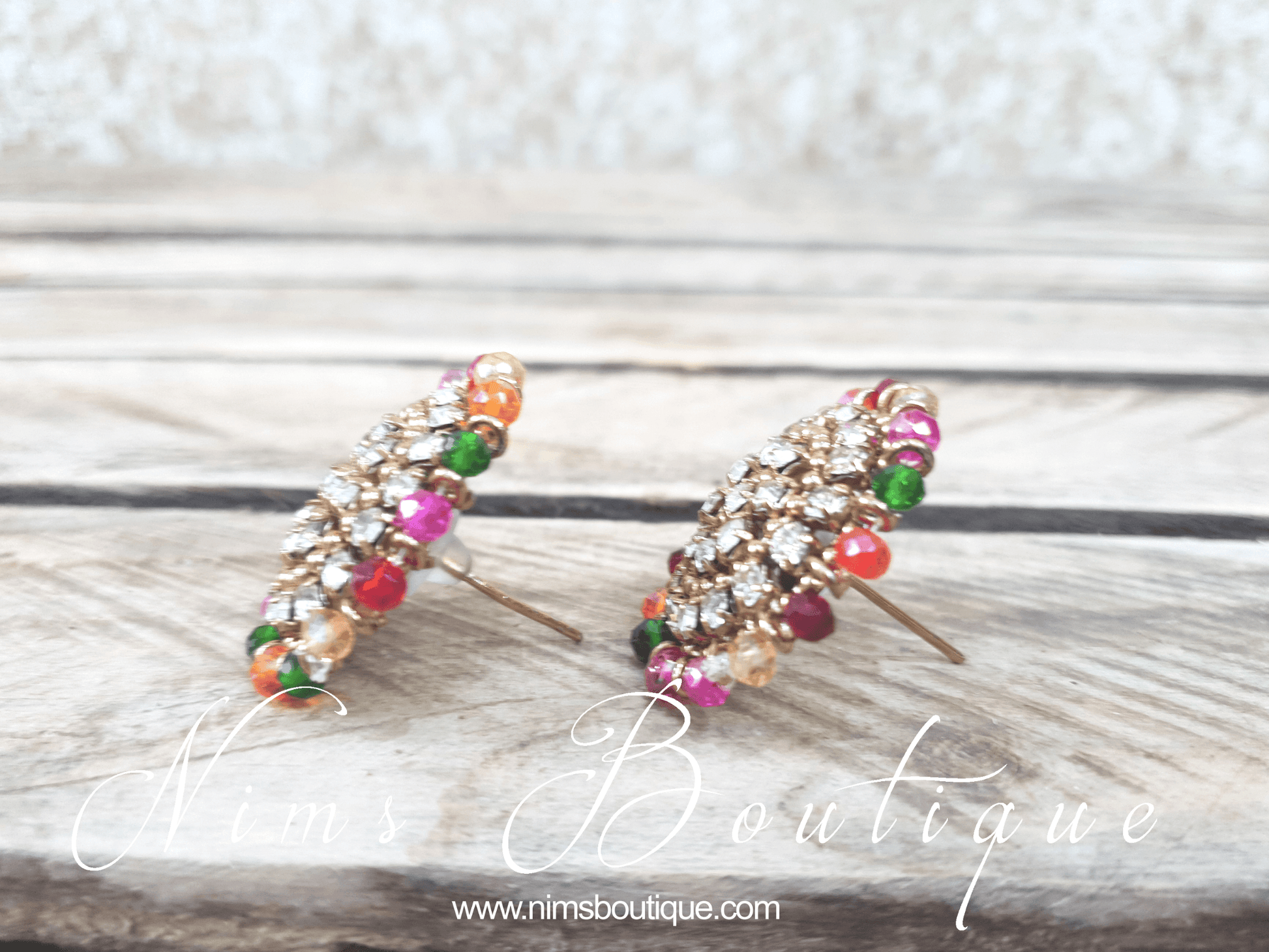 Nims Boutique Medium Royal Antique Gold & Multicolour Stud earrings