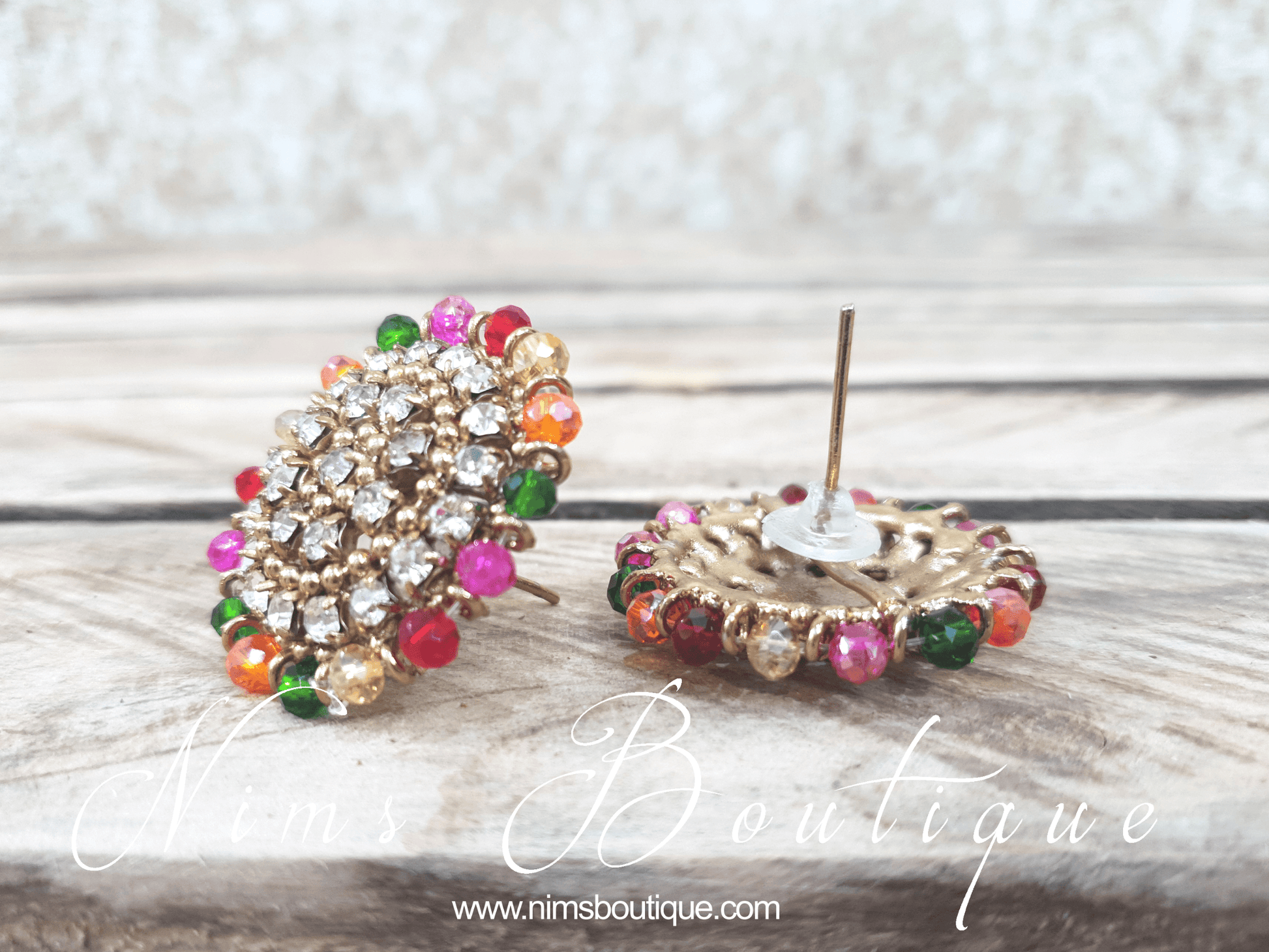 Nims Boutique Medium Royal Antique Gold & Multicolour Stud earrings