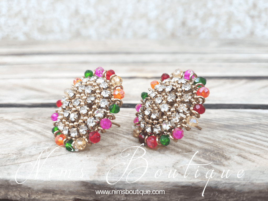 Nims Boutique Medium Royal Antique Gold & Multicolour Stud earrings