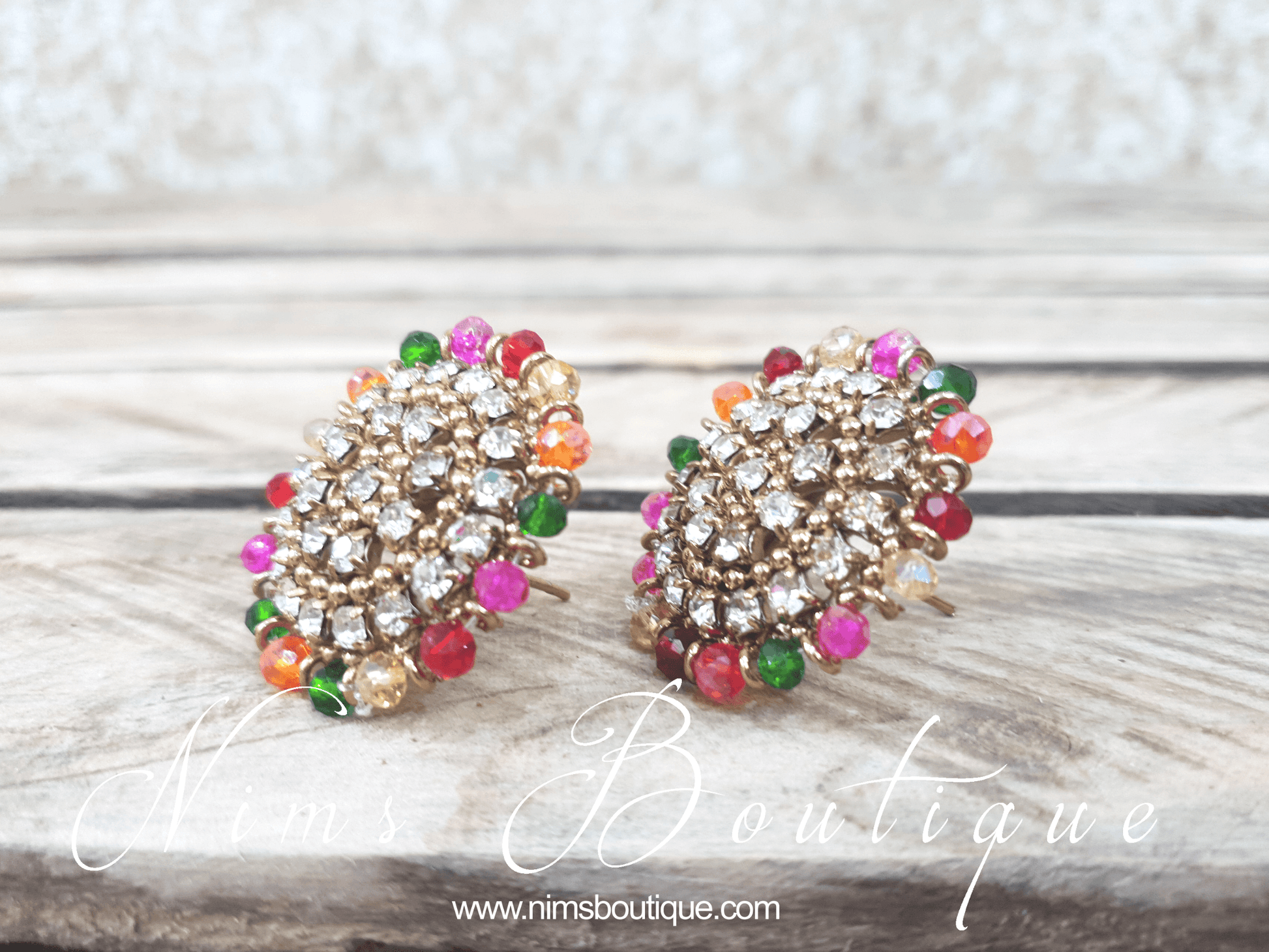 Nims Boutique Medium Royal Antique Gold & Multicolour Stud earrings