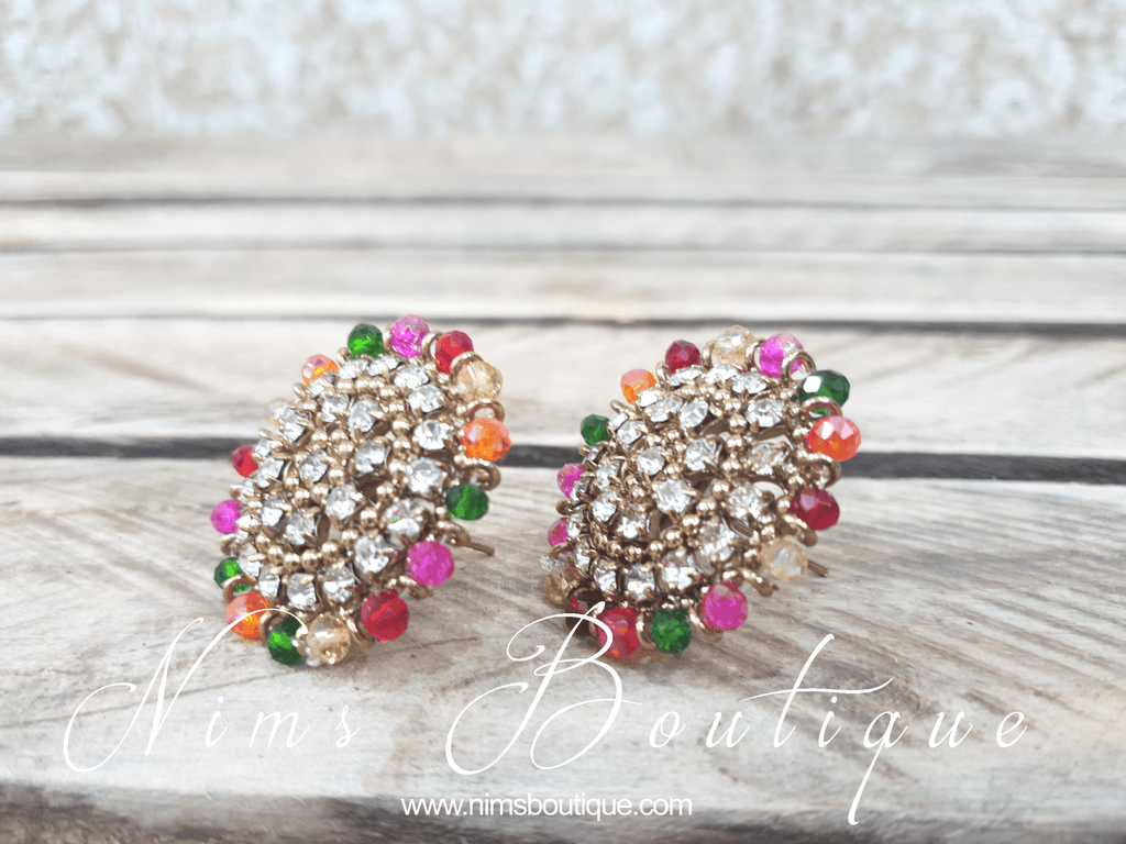 Nims Boutique Medium Royal Antique Gold & Multicolour Stud earrings