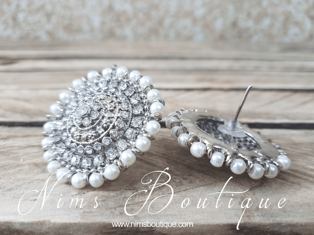 Nims Boutique Large Royal Silver Pearl Stud earrings