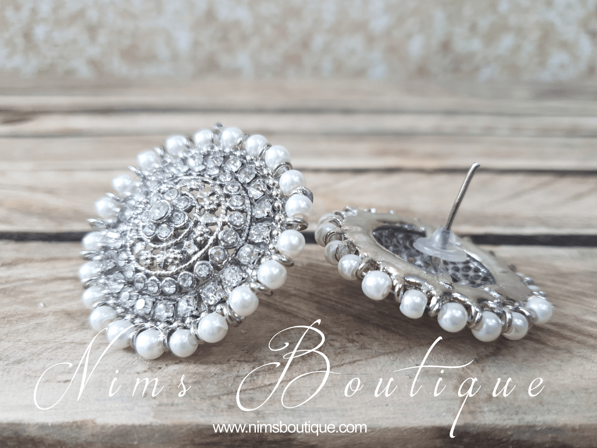 Nims Boutique Large Royal Silver Pearl Stud earrings