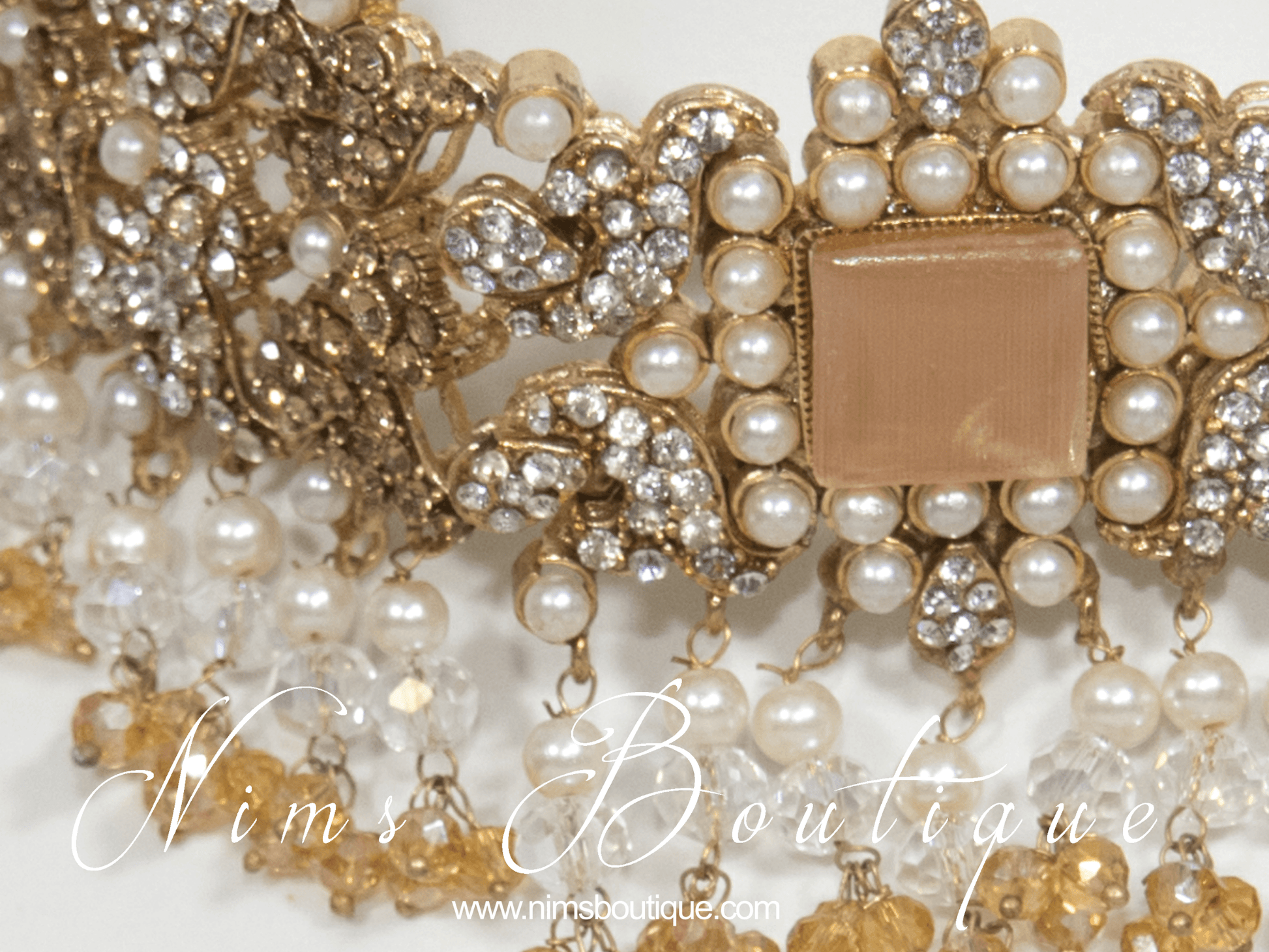 Nims Boutique Ananya Peach Gem Maharani Choker Set