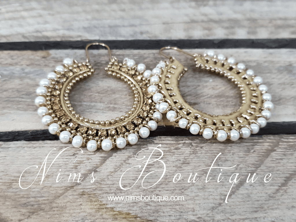 Nims Boutique Royal Bali Earrings with Gold Stones & Pearl