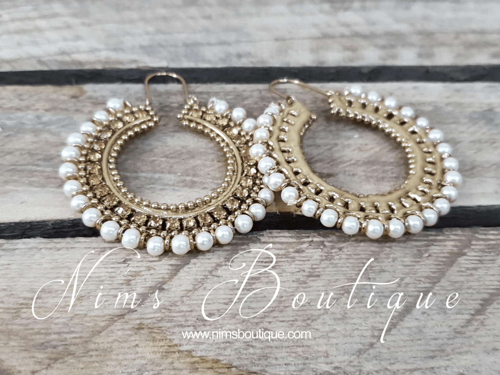 Nims Boutique Royal Bali Earrings with Gold Stones & Pearl