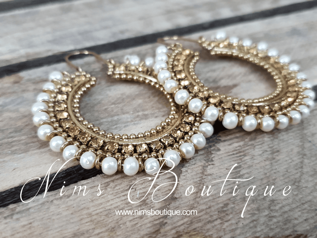Nims Boutique Royal Bali Earrings with Gold Stones & Pearl