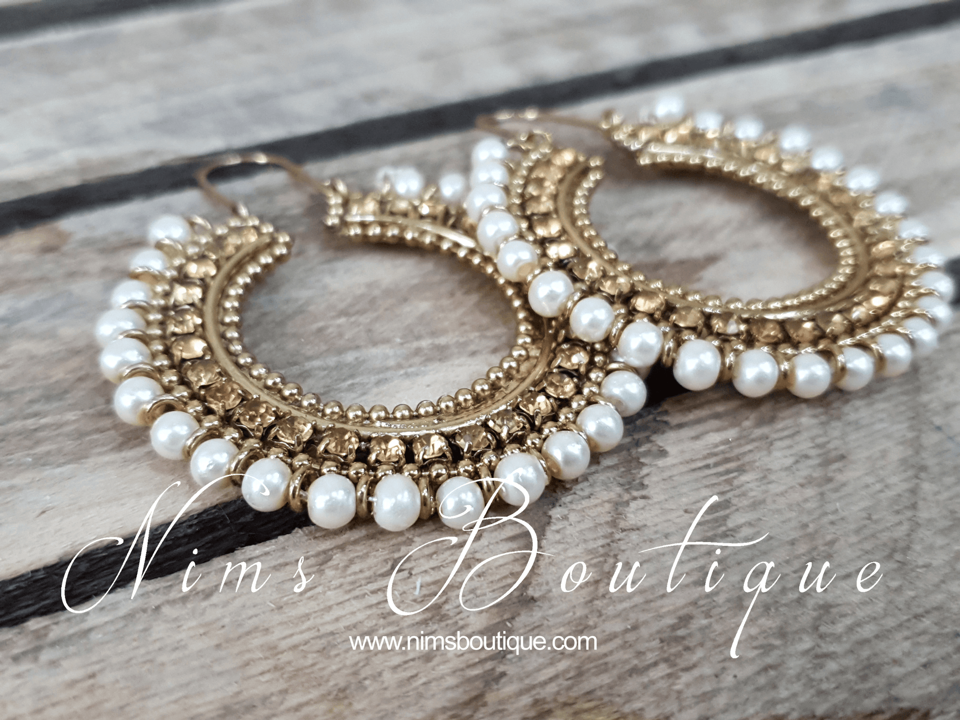 Nims Boutique Royal Bali Earrings with Gold Stones & Pearl