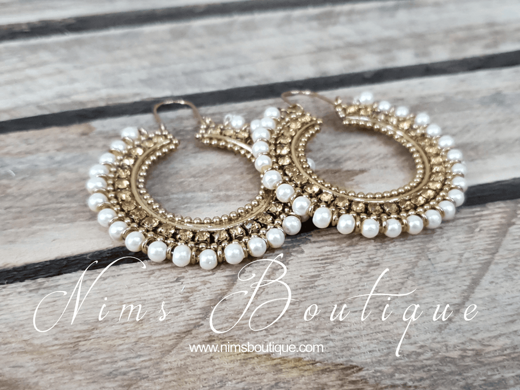 Nims Boutique Royal Bali Earrings with Gold Stones & Pearl