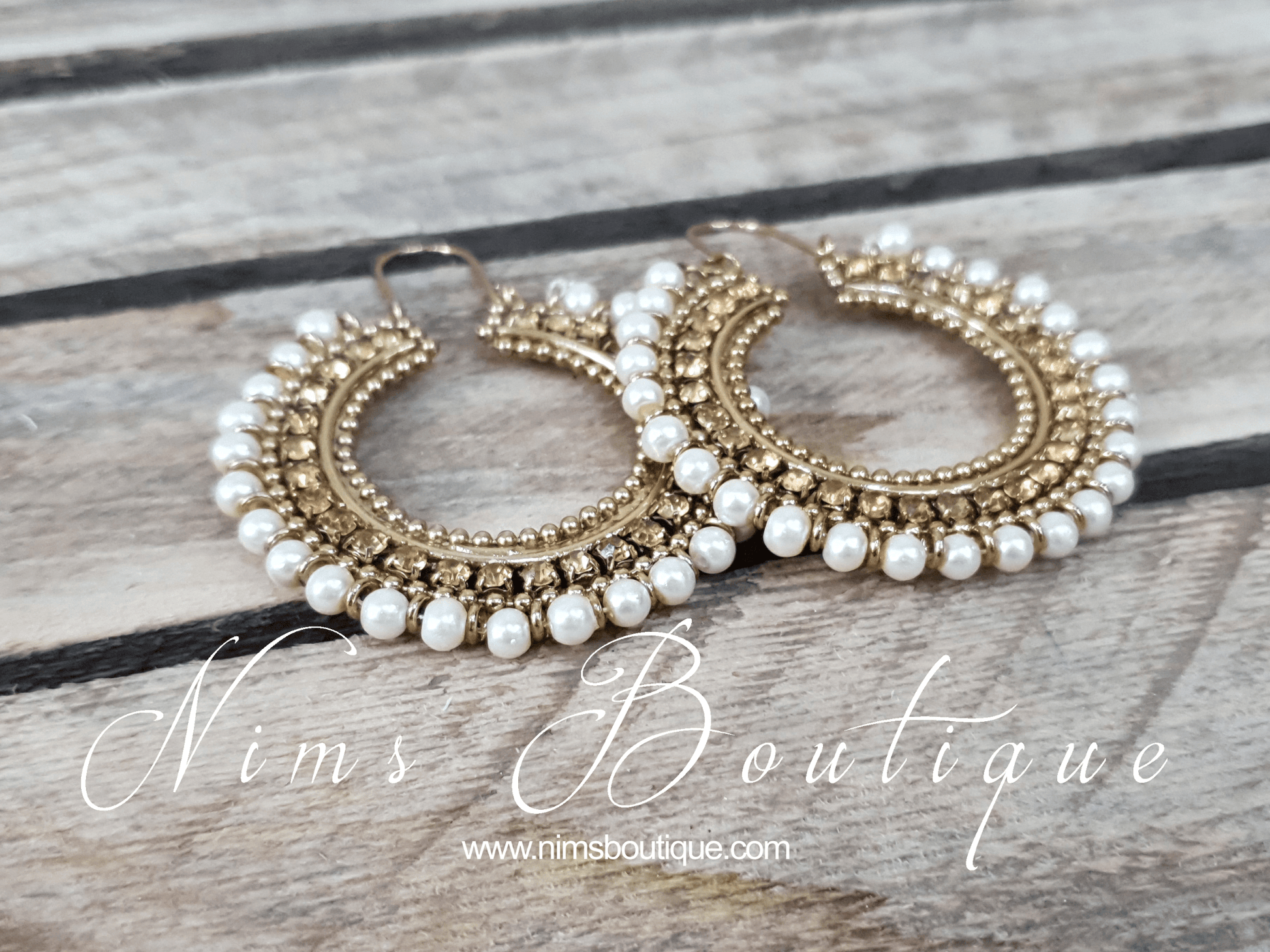 Nims Boutique Royal Bali Earrings with Gold Stones & Pearl