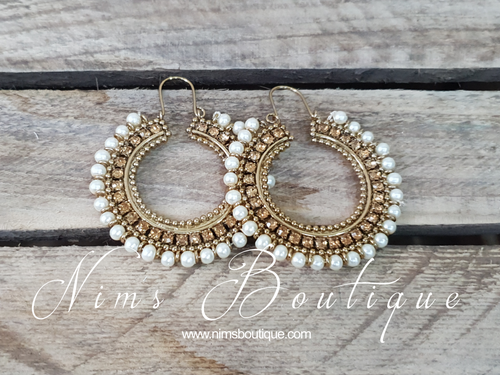 Royal  Bali Earrings with Gold Stones & Pearl