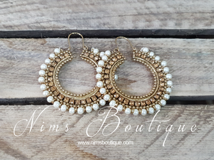 Royal  Bali Earrings with Gold Stones & Pearl