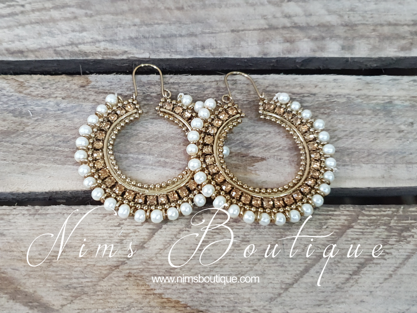 Nims Boutique Royal Bali Earrings with Gold Stones & Pearl