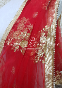 Red Net Pearl Embellished Dupatta/Chunni (NP1)