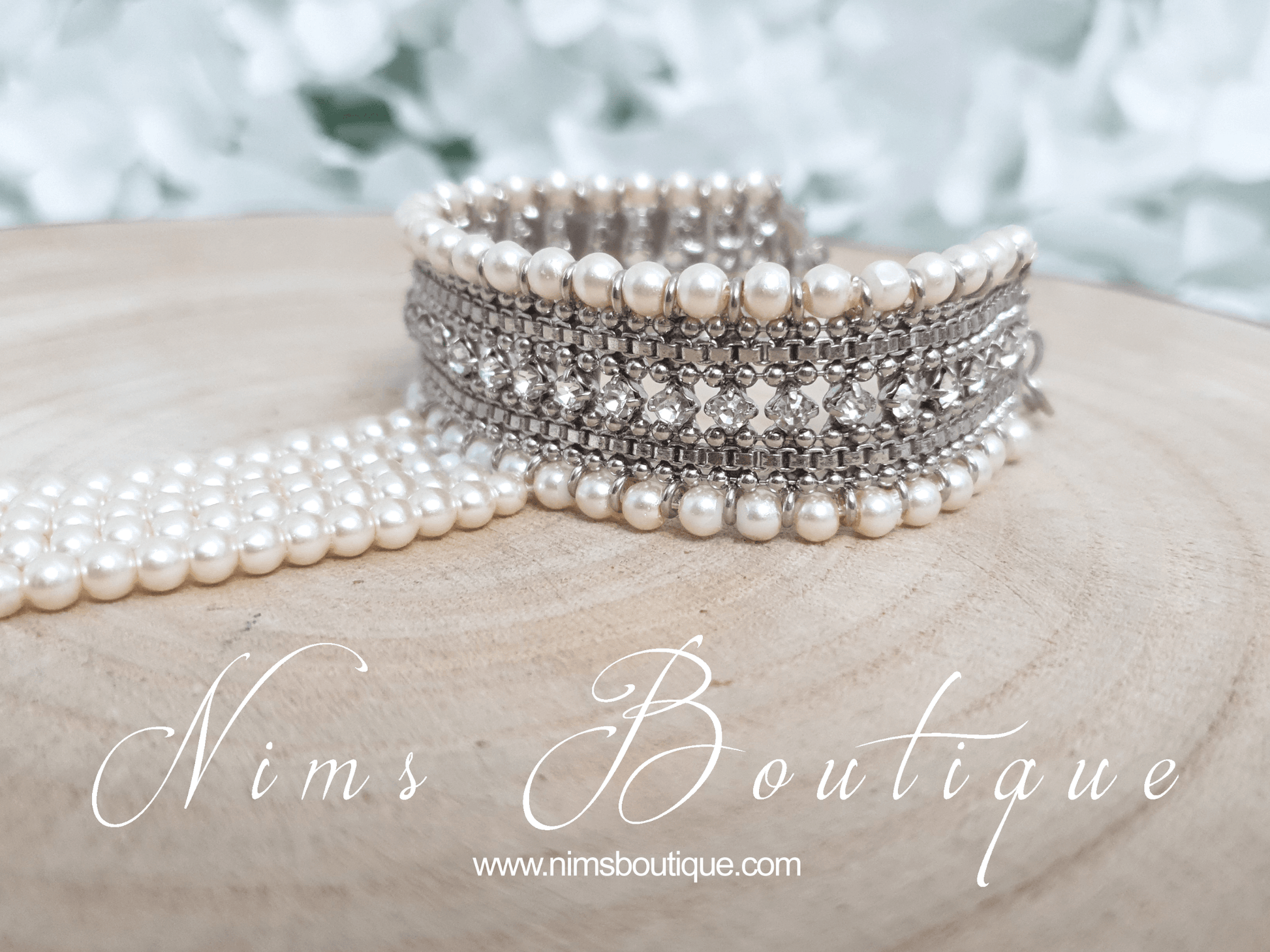 Nims Boutique Royal Silver & Pearl Small Handpiece / Hath Panja