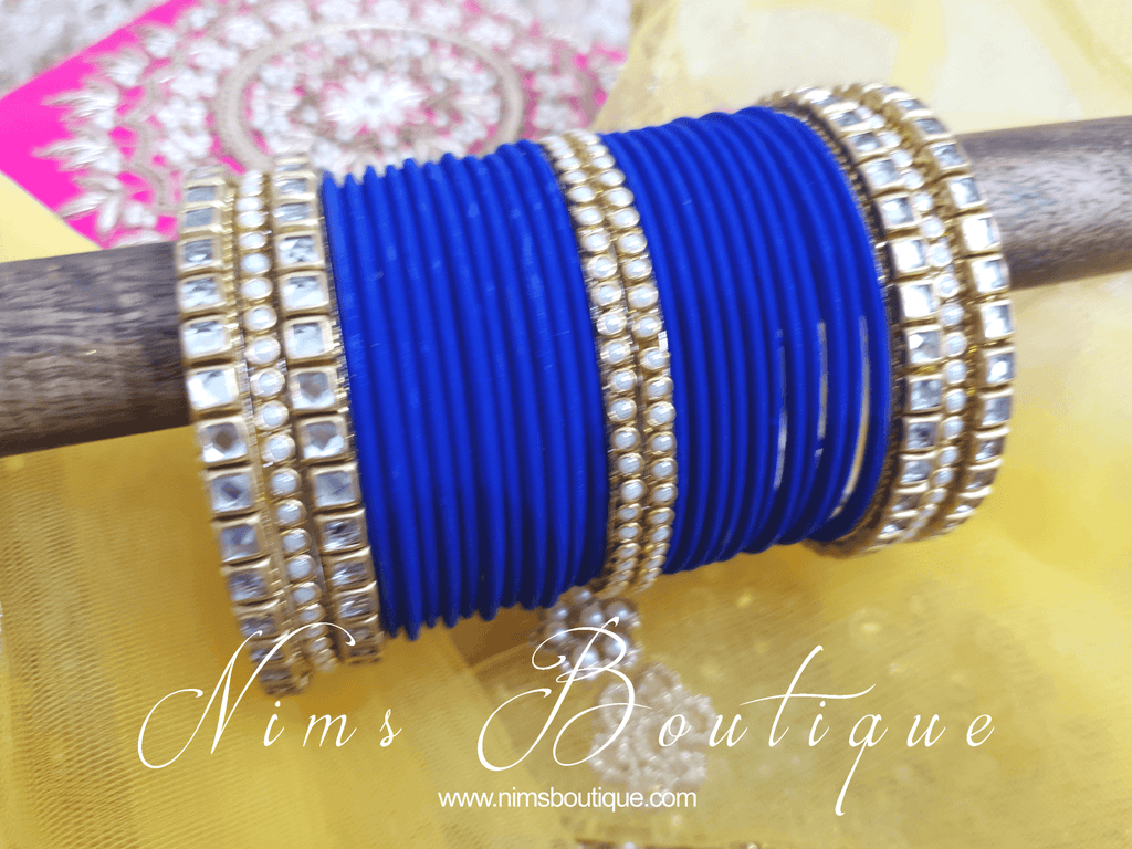 Nims Boutique Royal Blue & Kundan Set of Bangles RB2