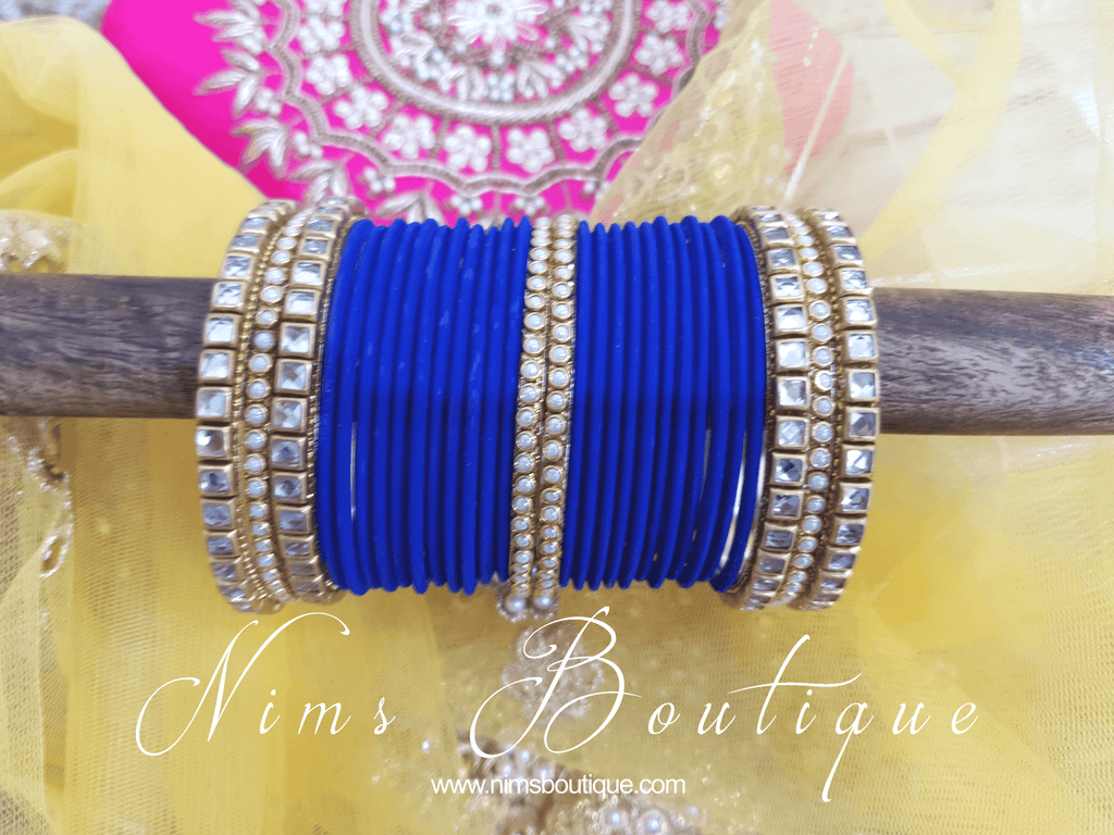 Nims Boutique Royal Blue & Kundan Set of Bangles RB2