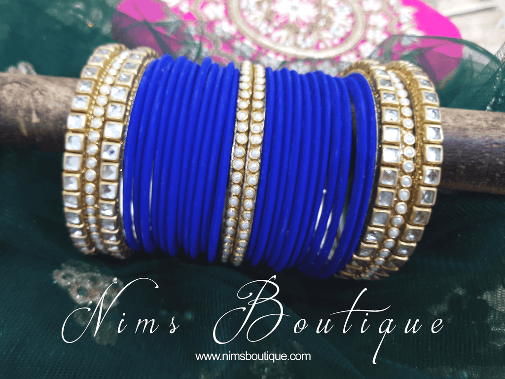 Nims Boutique Royal Blue & Kundan Set of Bangles RB2